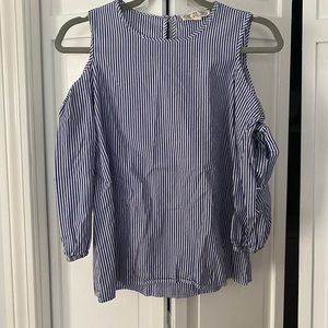 Cold shoulder blue and white stripped blouse